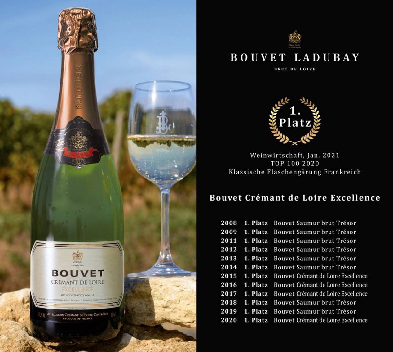 Platz 1 der Top100 Schaumweine aus Frankreich für Bouvet-Ladubay!