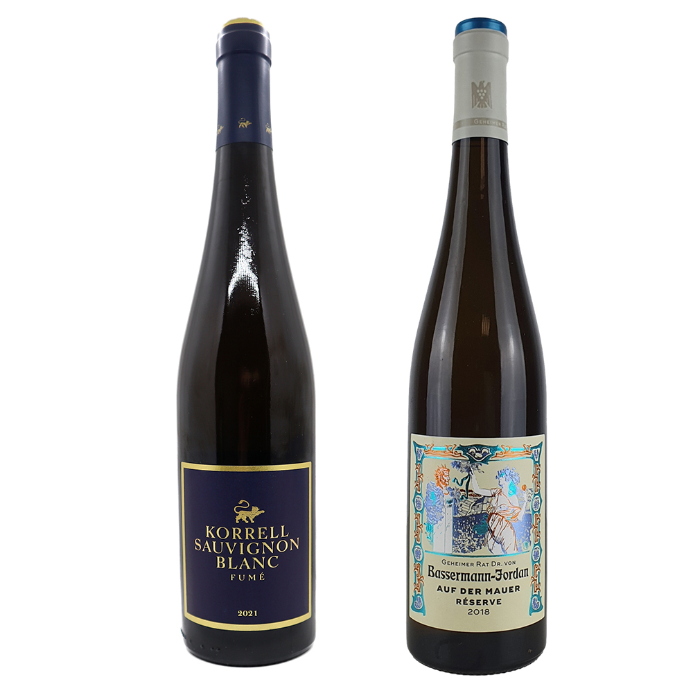 Zwei spektakuläre Entdeckungen: Sauvignon Blanc Fumé von Korrell und Riesling Réserve Auf der Mauer von Bassermann-Jordan